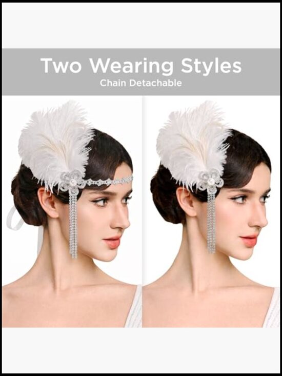 Feather Flapper Headpiece Vintage Rhinestone Headband Gatsby Party Costume main image 4